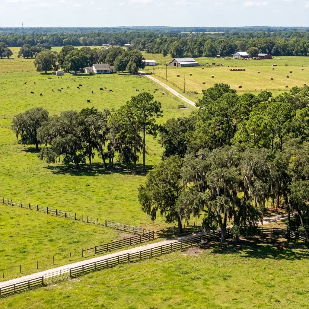 Excavation equipment clearing brush on open rural Florida land