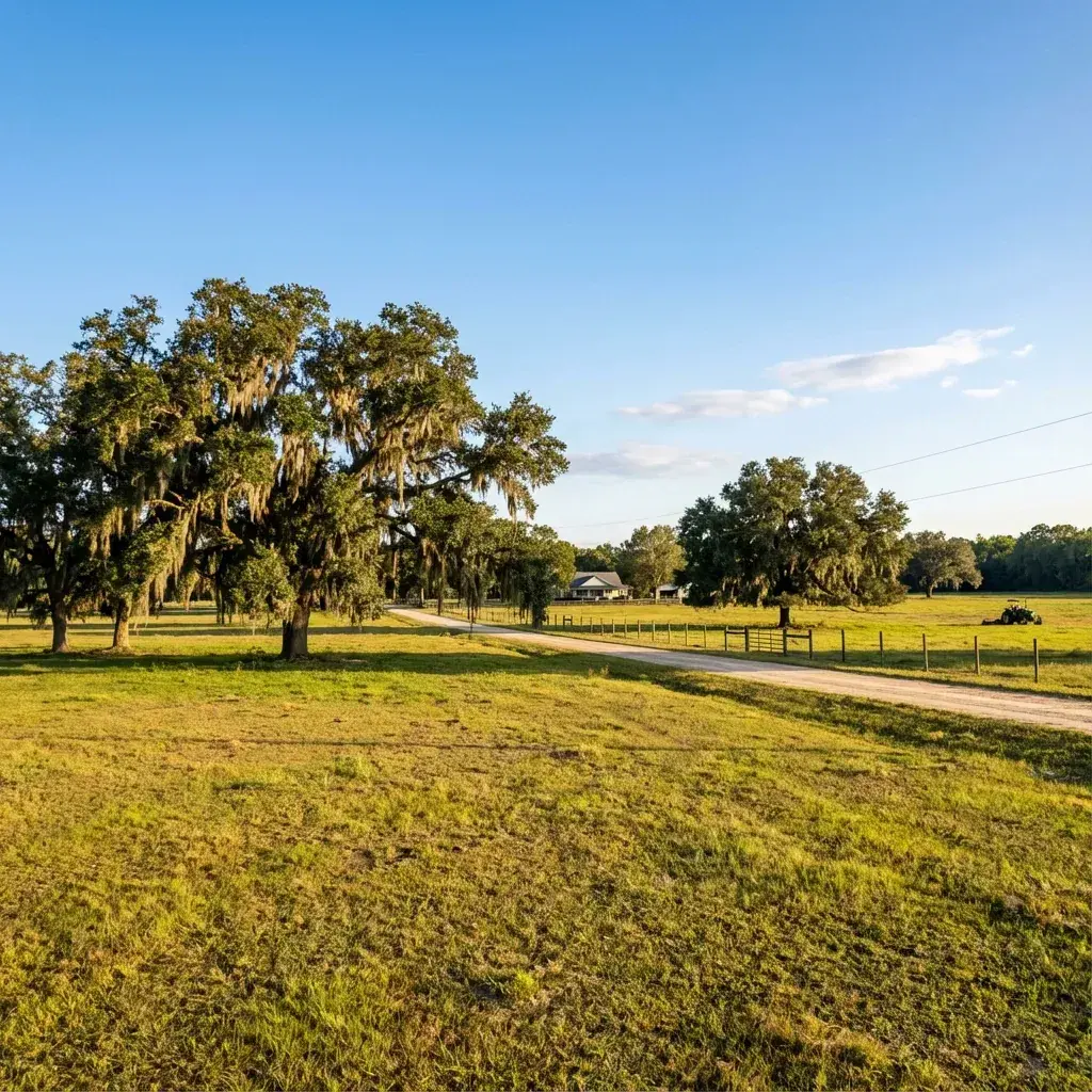 Excavation equipment clearing brush on a wooded Florida property