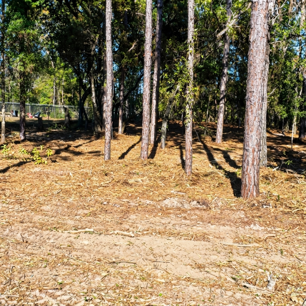 Cleaned pine stand with forestry mulching