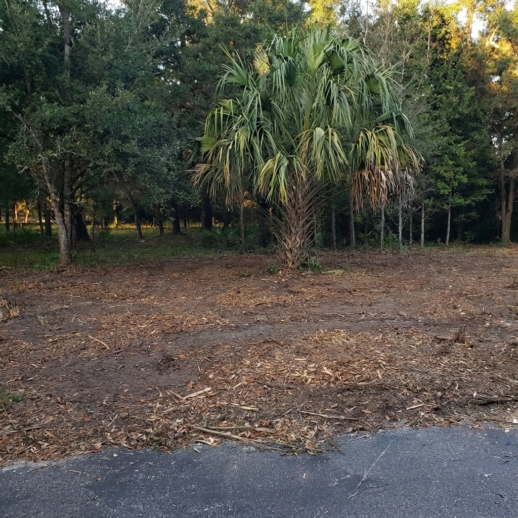 Clean mulched forest floor after clearing - sharp replica